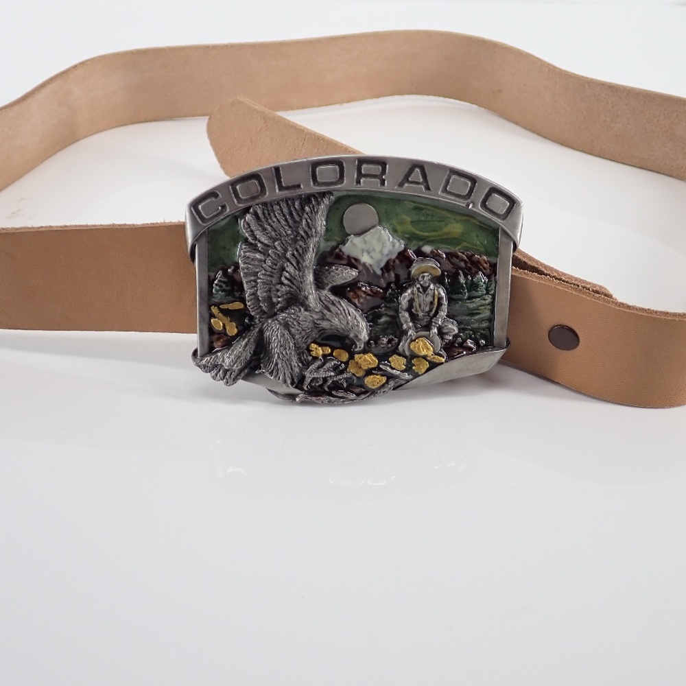 SISKIYOU BUCKLE CO COLORADO BELT BUCKLE 1984 H-23 WILLIAMS OREGON & LEATHER BELT